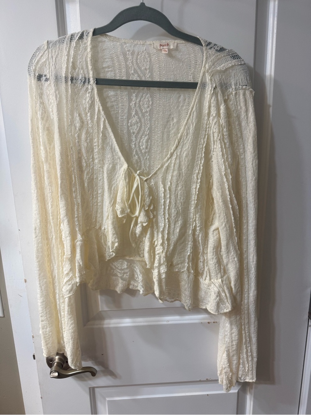 Peach Love Cream Tie-Front Lightweight Knit Tunic